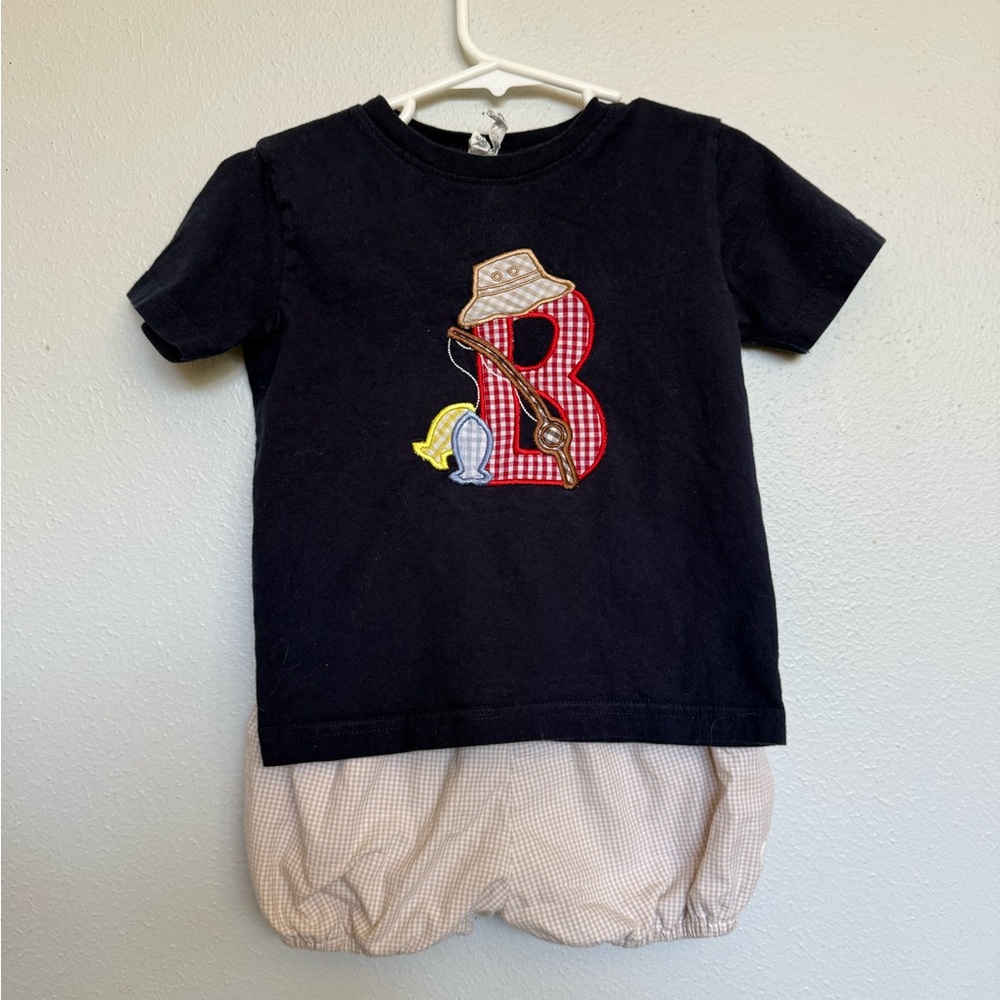 Custom Navy Baby Tee with Red Gingham 'B' Applique With Seaside Proper Shorts